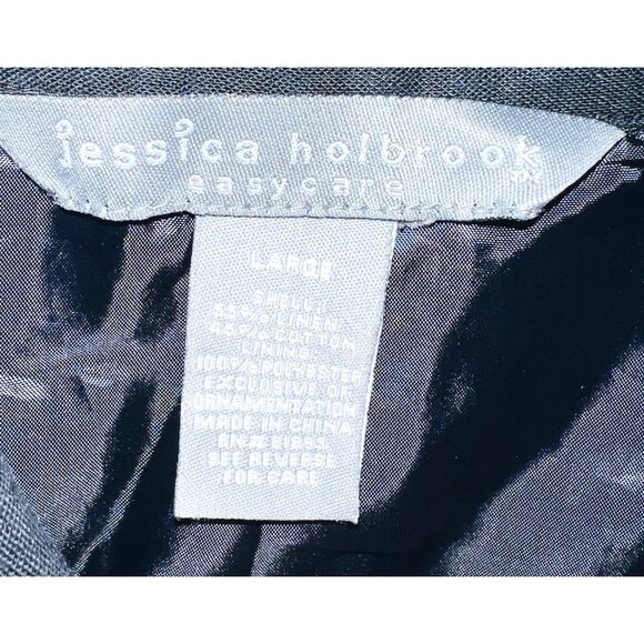 Jessica Holbrook Womens Black Embroidered Linen-Blend Long Sleeve Jacket L - Picture 3 of 3